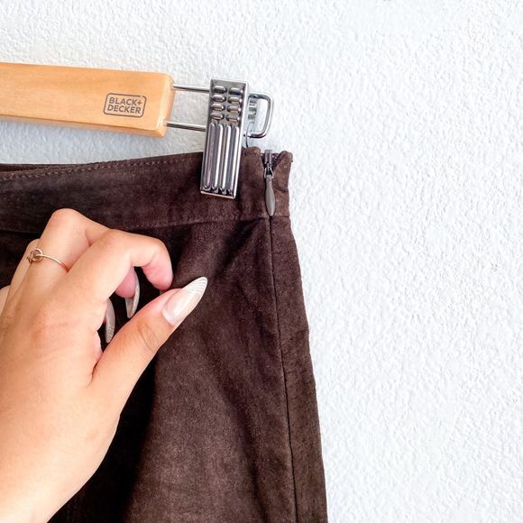 Zara leather scalloped chocolate brown mini skirt - Picture 4 of 5